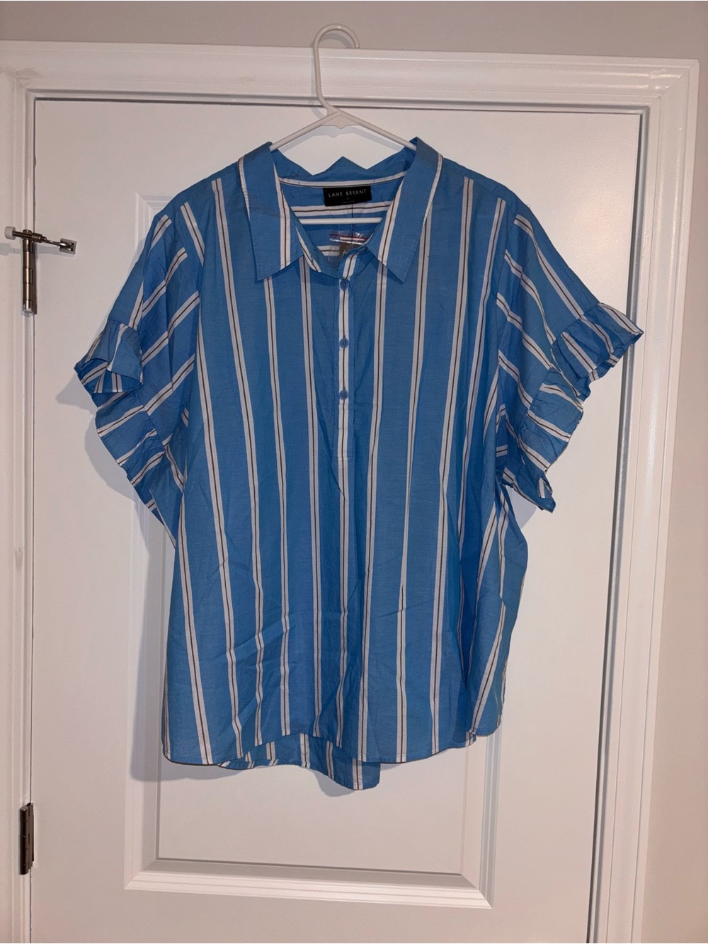 Lane Bryant Blue and White Striped Button-Front Shirt
